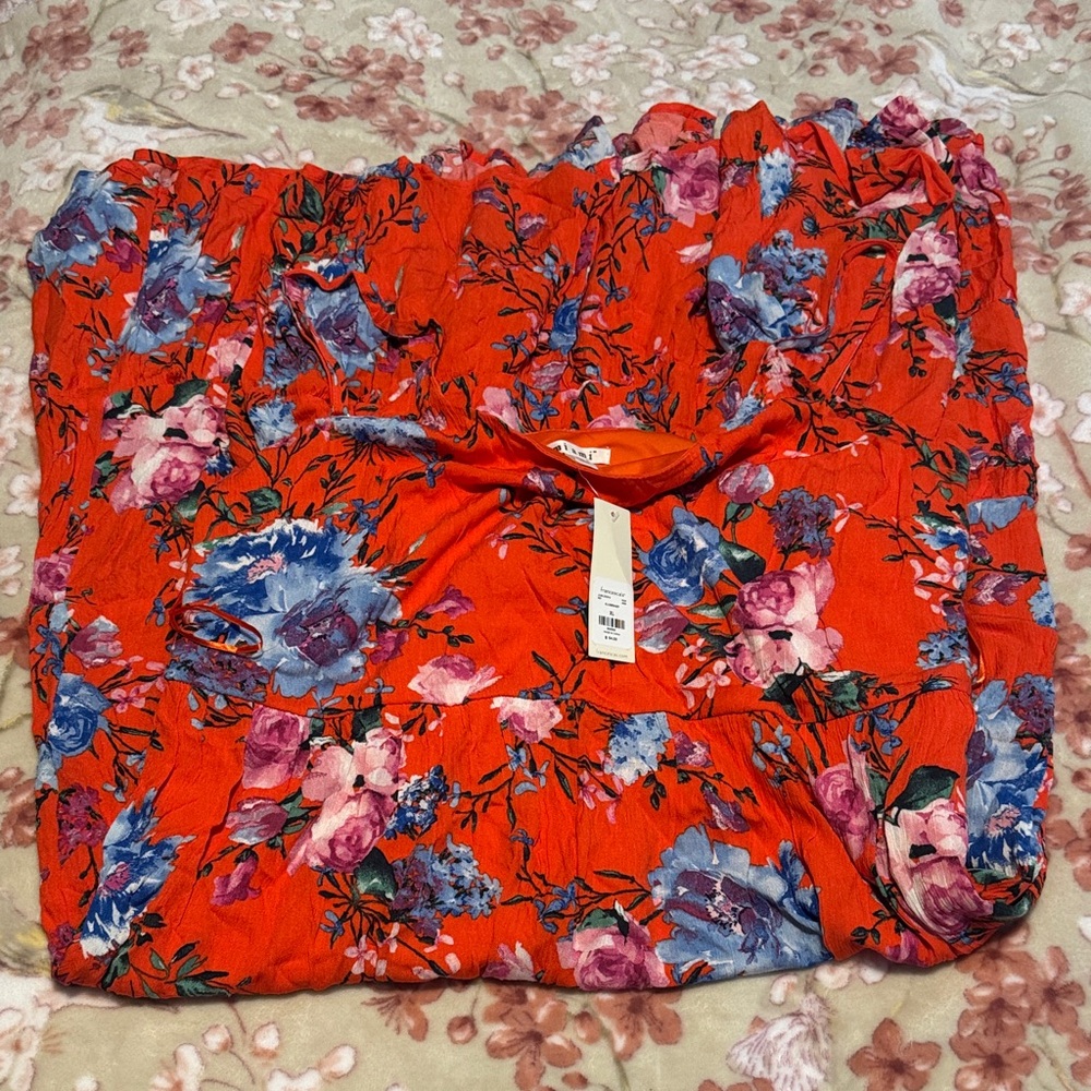 Floral Spaghetti Strap Women’s midi dress in Bright orange Red